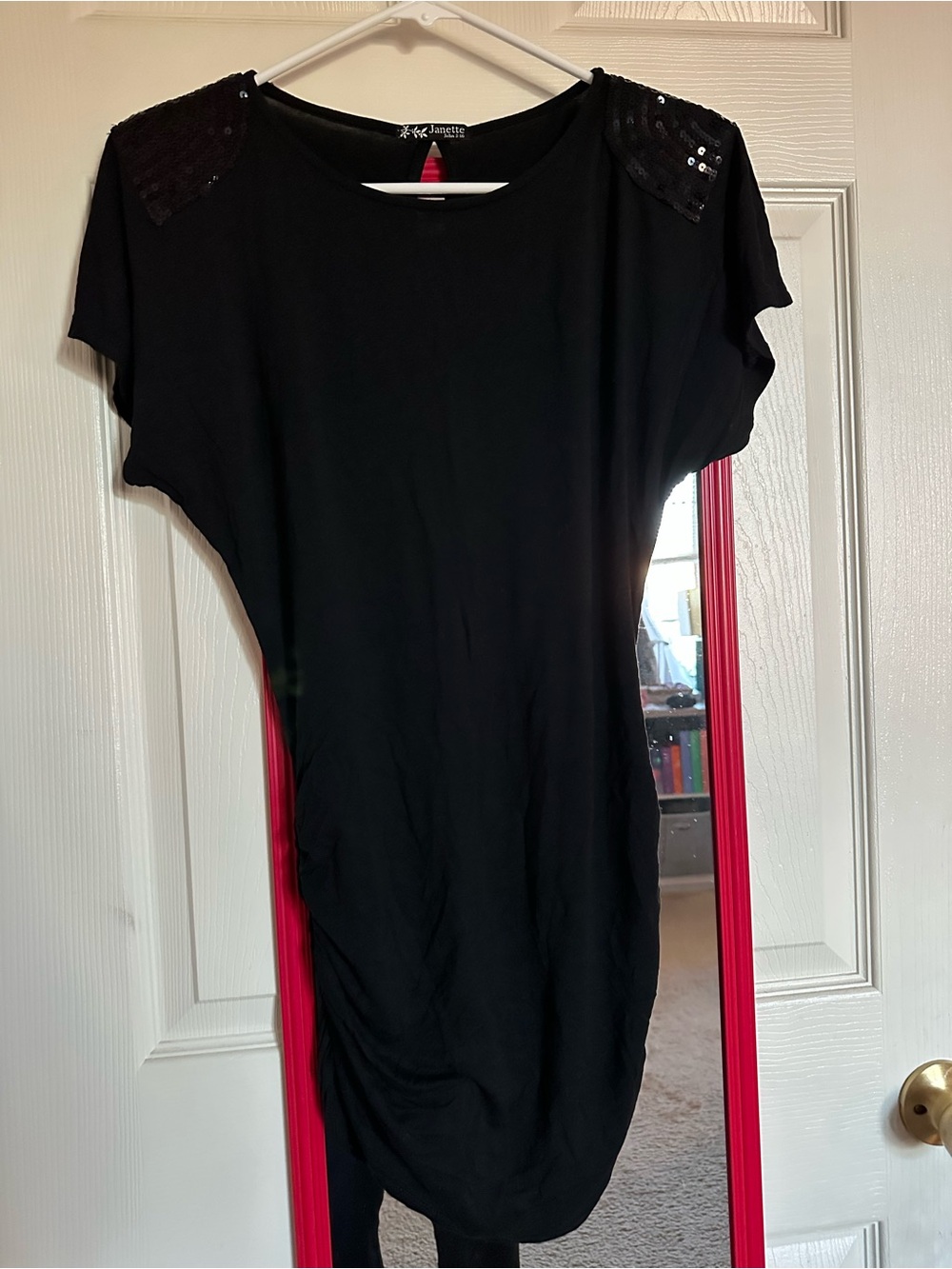 Black Sequin Shoulder Tunic Dress by Santini